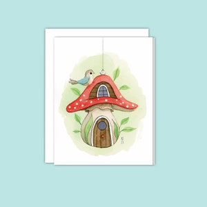 Carte de correspondance champignon | Oeuvres d'art pour nichoirs | Cadeau pour les amateurs d'oiseaux | Carte vierge