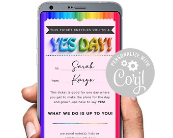 Yes Day Ticket Fun Day Best Day Ever Gift Certificate Template Fun Experience Printable 5x7 & Digital Invitation Text Send as a text Invite