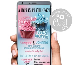 Sweet Cupcake or Handsome Stud Muffin Gender Reveal Party Invitation Digital Invite Text Invitation Template He or She Baby Shower Sprinkle