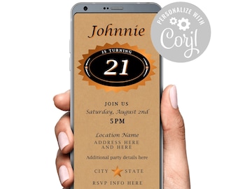 Tito's Inspired Digital Text SMS Invitation Booze Birthday Invite Vodka Label Template Edit yourself Titos Inspired Label Invite
