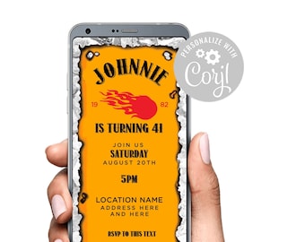 Fireball Inspired Digital Text SMS Invitation Booze Birthday Invite Whiskey Red Hot Devil Template Edit yourself WTF Where's the Fireball