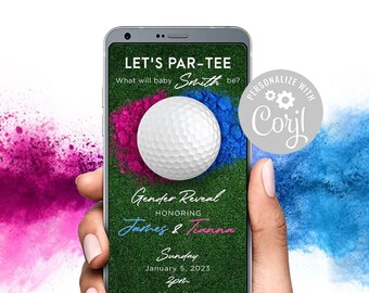 Par-Tee What will baby be Golf Gender Reveal Party Invitation Digital Text Template Printable 5x7 & Digital Invite He or she Baby Shower
