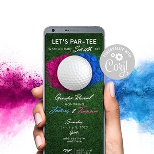 Par-Tee What will baby be Golf Gender Reveal Party Invitation Digital Text Template Printable 5x7 & Digital Invite He or she Baby Shower