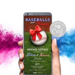 Baseballs and Bows Gender Reveal Party Invitation Digital Invite Text Template Edit Yourself Printable 5x7 & Digital Invite He or She