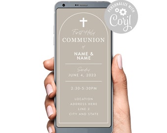 First Holy Communion Text Digital Invitation with Menu Template for print Minimalistic design Corjl Edit Yourself Catholic First Communion