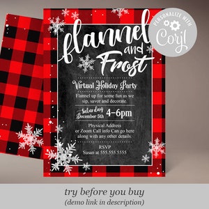Buffalo Plaid Christmas Invitation Flannel and Frost Christmas Party Holiday Party Printable 5x7 Invite Corjl Template