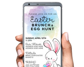Easter Brunch and Easter Egg Hunt Bunny Easter Sunday Invitation Evite SMS Text Digital Electronic Invite