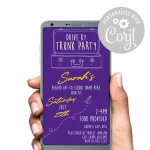 Graduation Trunk Party Going off to College Party Text Invite Corjl Template Try before you buy | Corjl Template | Instant Access