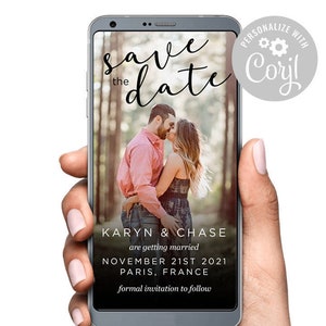 Save the Date Digitale Datei SMS Text Invite Testen Sie, bevor Sie kaufen Verwenden Sie Ihre Verlobungsfoto Corjl Vorlage