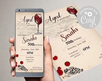 Aged to Perfection Digital and Print Invitation Invite 50th 40th 60th Birday Aged like Fine Wine Corjl Template Edit Yourself