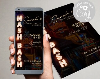 Nash Bash Nashville TN Tennessee Bachelorette weekend Girls Trip Getting Married Nashty Bach Weekend Text Invite Digital Weekend Itinerary