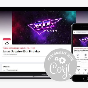Social Media Event Banner | 80s Theme Party 80&#39;s Party | Facebook Event Cover Photo | Try Before You Buy | Corjl Template | Costume Party