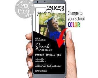 White and Black Grad Graduation Graduate Digital Text Invitation SMS Message for Graduations Buy Upload Senior Picture Corjl Template