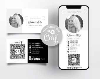 Digital Business Card for cell phone AND Business Card for Print | Edit yourself Try before you buy | Minimalist Modern Card QR Code