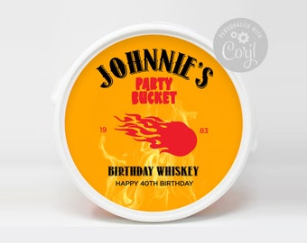 Fireball Inspired Mini Bottle Party Bucket Lid Custom Sticker Personalized Labels | Edit, Download and Print at home Birthday Whisky Whiskey