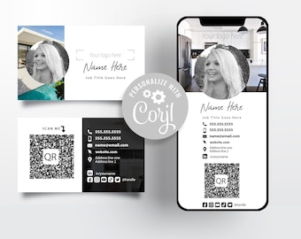 Real Estate Realtor Digital Business Card for cell phone & Business Card for Print | Edit yourself | Minimalist Modern Card QR Code