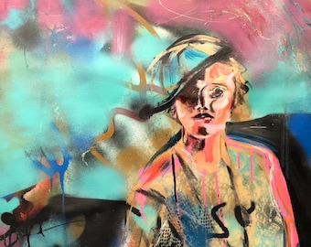 Woman Figure on Canvas 23" x 32" - Oil/ Mixed Media Painting