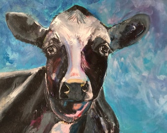 Are You Lookin' at Me? 14" x 11" Original Oil - Cow