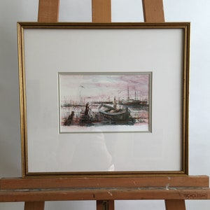 Olivier Mornac Original Watercolour Painting Vue sur le Port Originale La Manche Coast Calvados Lower Normandy France Signed 1985