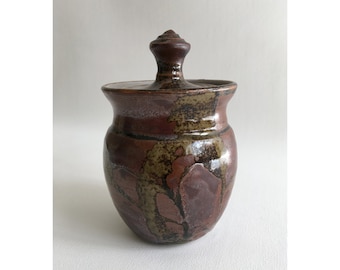 Monkleigh Pottery Lidded Pot Richard Champion Studio Pottery Stoneware Hand Thrown Hand-Painted Impressed Marks North Devon England 1980s