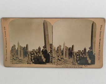 The Pile of Ruins of Ancient Karnak Egypt Stereoview 1900 by R.Y. Young Publisher The Great Western View Co. Precinct Amun-Re Karnak Temple