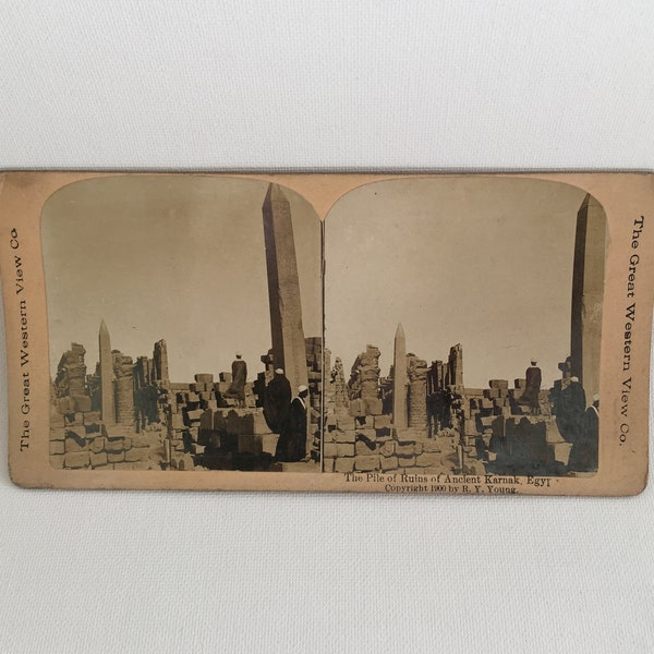 The Pile of Ruins of Ancient Karnak Egypt Stereoview 1900 by R.Y. Young Publisher The Great Western View Co. Precinct Amun-Re Karnak Temple