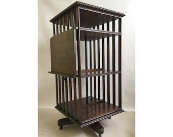 Edwardian Oak Revolving Library Bookcase with Bookrest Solid Oak Three Spacious Shelves Original Castors c. 1900 COLLECTION in PERSON ONLY