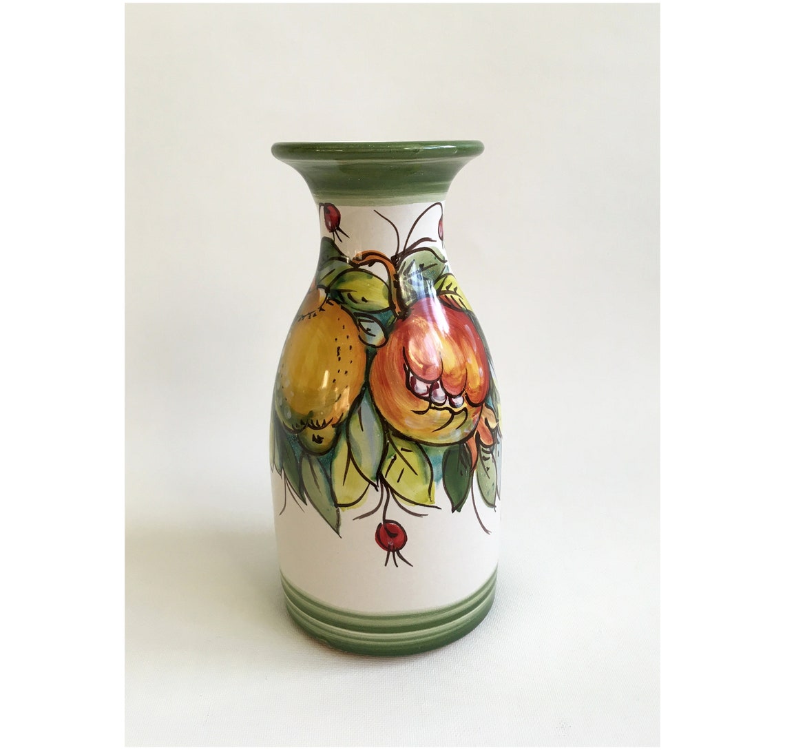 Italian Majolica Montelupo Wine Carafe Bacche Rosse Pattern Handcrafted