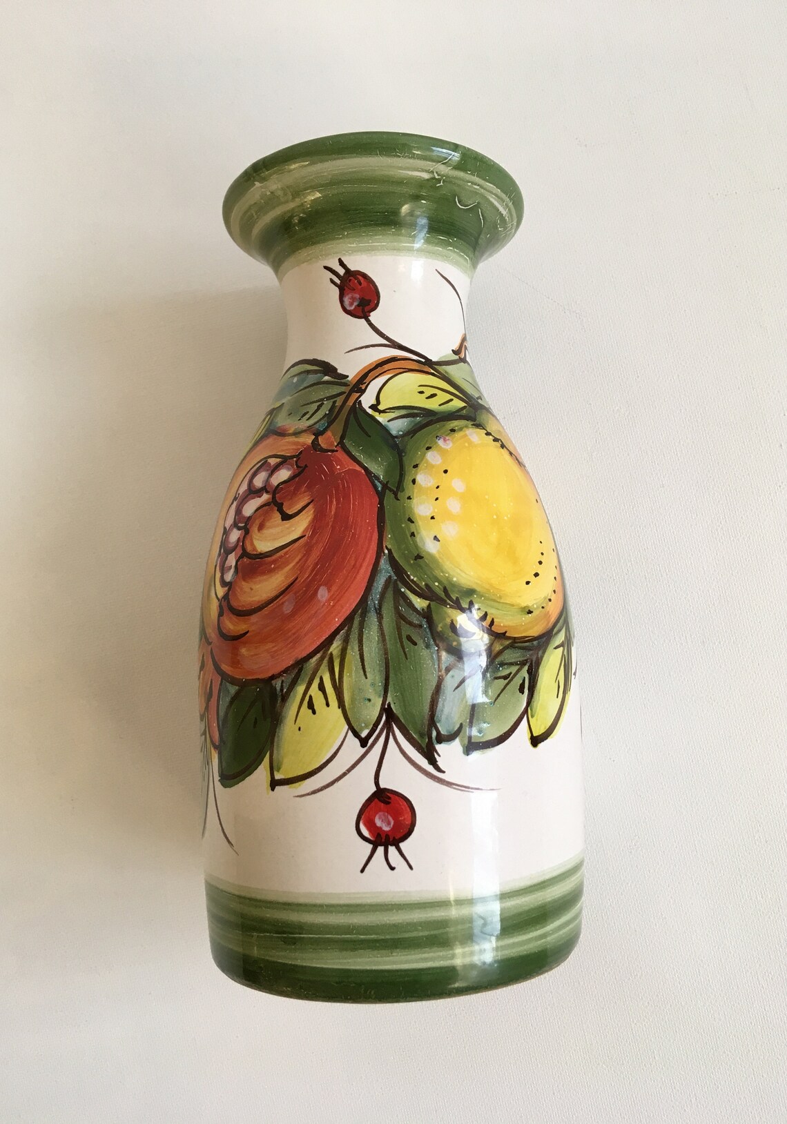 Italian Majolica Montelupo Wine Carafe Bacche Rosse Pattern Handcrafted
