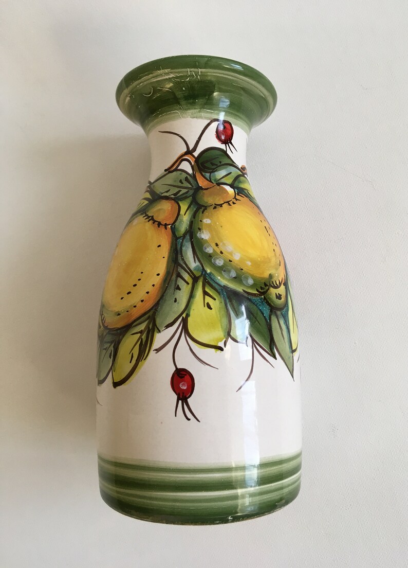 Italian Majolica Montelupo Wine Carafe Bacche Rosse Pattern Handcrafted