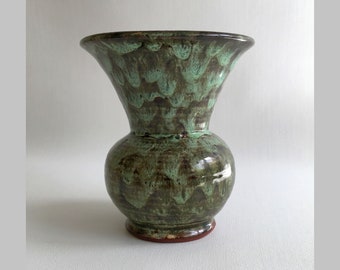 Whatstandwell Pottery Vase Hand Thrown Studio Pottery Hand-Painted Mottled Glaze Terracotta Earthenware Derbyshire England c. 1970s