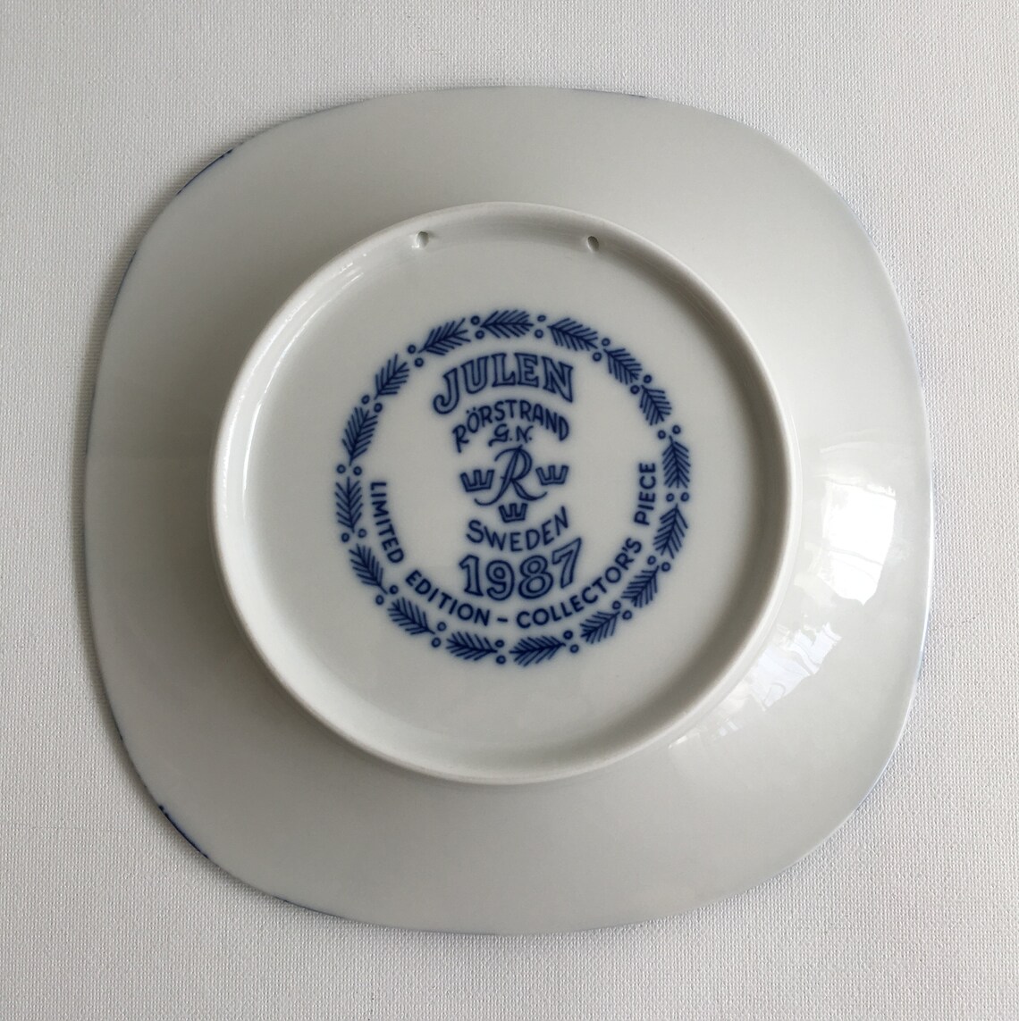 Rörstrand Christmas Plate 1987 Underglaze Cobalt Blue Nils in Dalsland ...