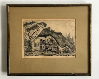 Suze de Lint Brabantian Farmhouse Original Etching Hand-Printed Limited Edition Signed Netherlands c. 1910-1920