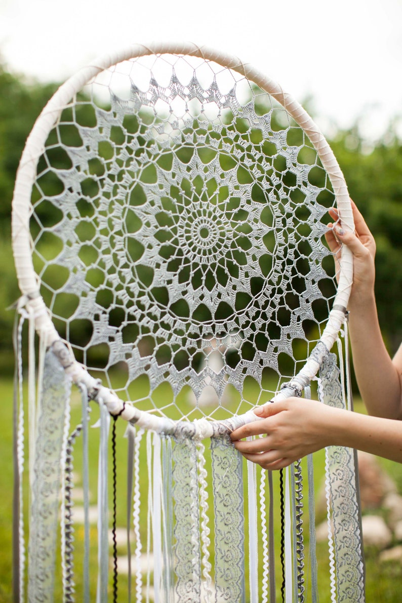 Large Dreamcatcher Boho Bedroom Decor Grey Dream Catcher Wall Etsy