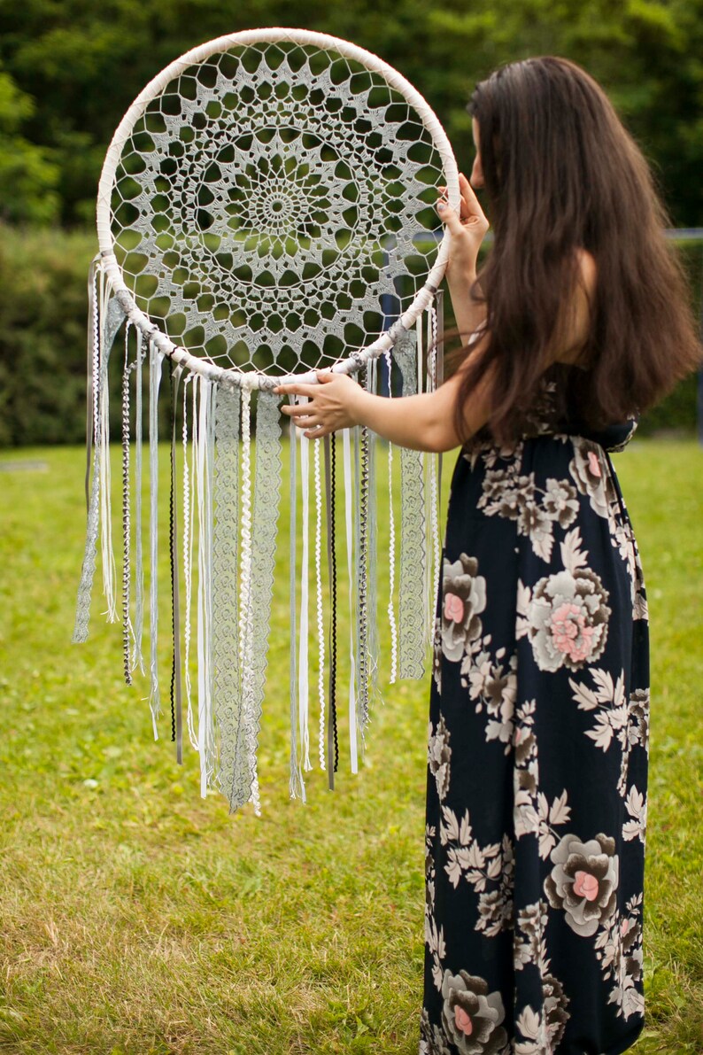 Large Dreamcatcher Boho Bedroom Decor Grey Dream Catcher Wall Etsy