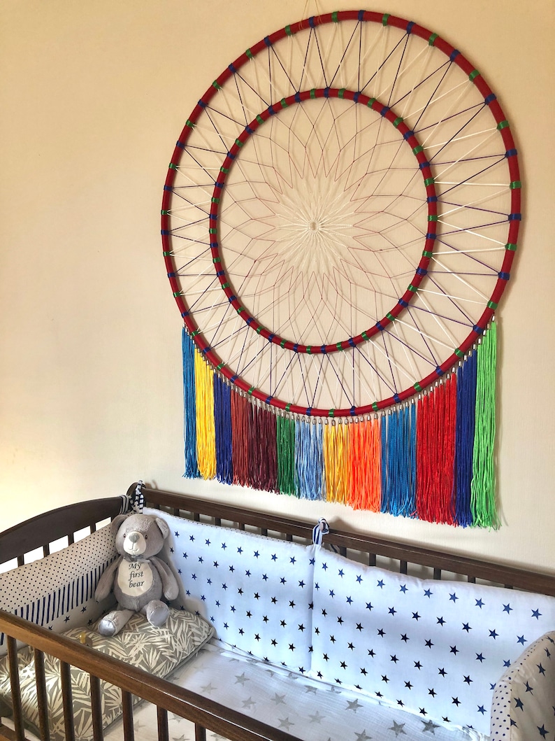 Giant Dream Catcher Large Dream Catcher Wall Hanging Rainbow Etsy