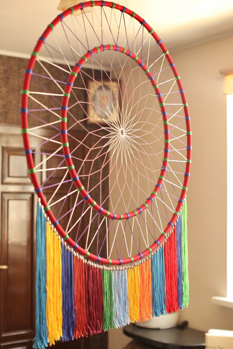 Giant Dream Catcher Large Dream Catcher Wall Hanging Rainbow Etsy