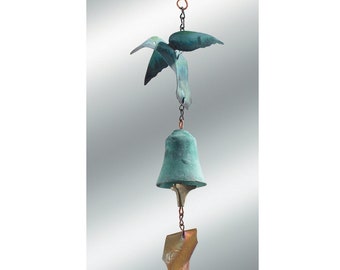 Harmony Hollow  Hummingbird 3D Motif Bronze Wind Garden Bell