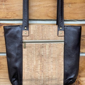 Pelican Tote Bag, #38, Tote Bag, bag, purse, handbag, leather and cork tote bag, lined tote bag, zipper closed tote bag