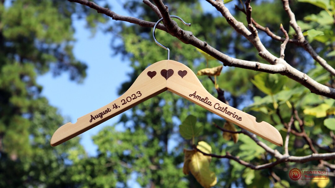 Baby Keepsake Hanger Personalized Laser Engraved Solid Wood Hanger