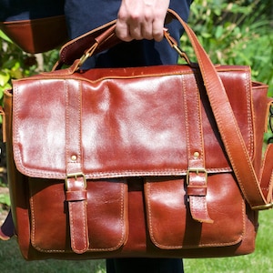 Tan Full-Grain Leather Briefcase