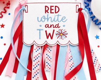 Rot, Weiß & zwei Geburtstags-Bundle | Patinischer Hochstuhl Banner, Cake Topper, Hut, Lätzchen