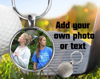 Photo key-chain -  sports, golf back metal keychain - great gift for anyone