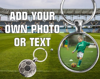 Photo key-chain - sports, soccer back metal keychain - great gift for anyone