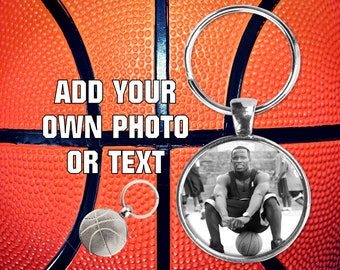 Photo key-chain - sports, basketball back metal keychain - great gift for anyone