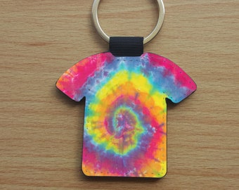 T-shirt shape, tie dye pattern key-chain - Double sided PU leather keychain - great gift for anyone