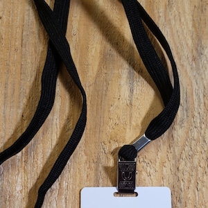 Badge Clip only, or Black Lanyard with Clip, 3/8" comfortable nylon braided cord