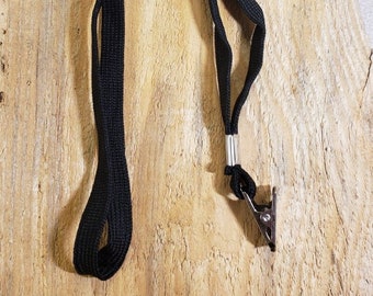 Badge Clip only, or Black Lanyard with Clip, 3/8" comfortable nylon braided cord