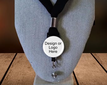 Custom badge reel lanyard , personalize with any photo or design - uses a 1.5 inch button and has a breakaway