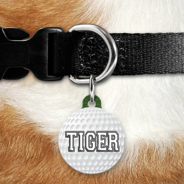 Dog, pet tags, golf, sports design on round shaped tag- customize with name and owner contact information